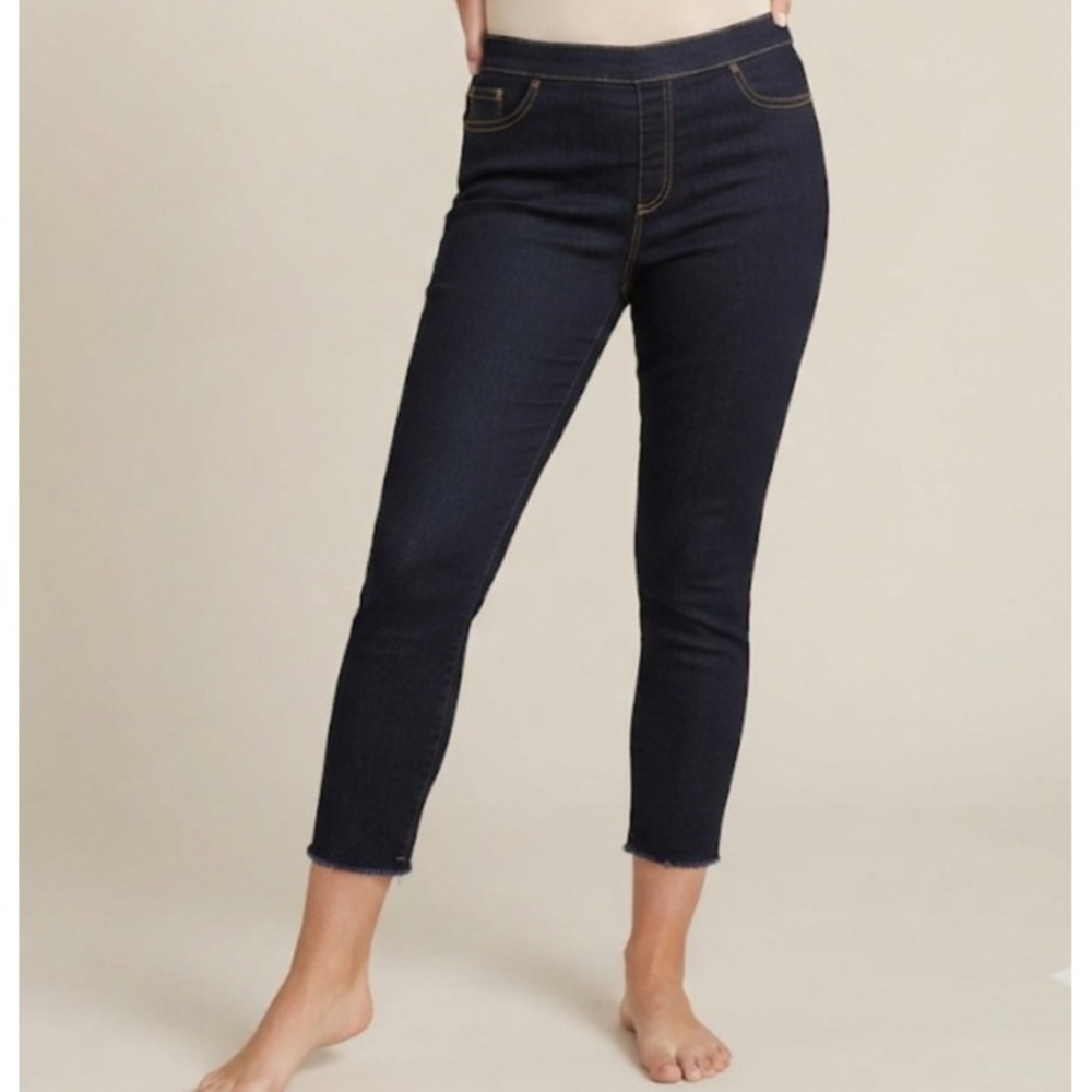 Simply Vera Vera Wang Women Dark Wash‎ Denim Leggings High Rise Raw Hem Large